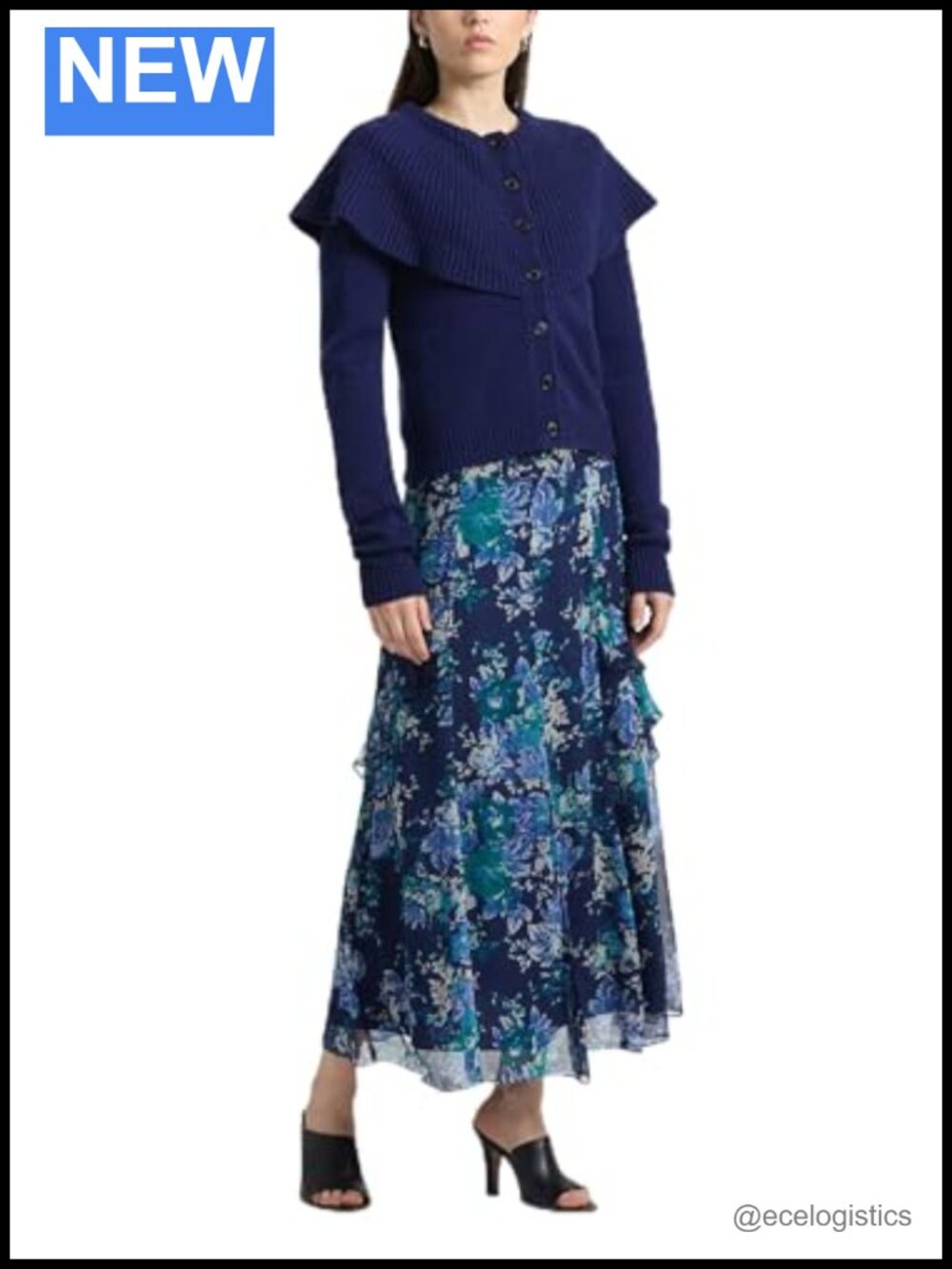 Floral Tapestry Print Chiffon Maxi Skirt Pleated Lightweight Mid Rise